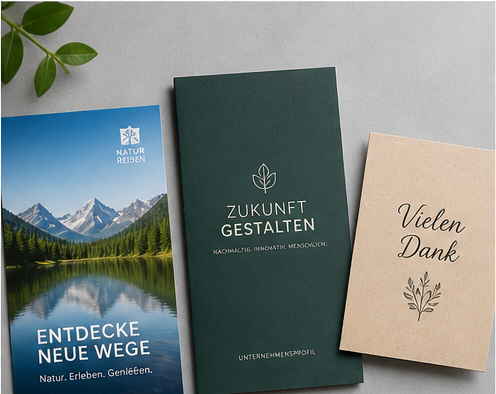 Drei Druckprodukte auf unterschiedlichen Papieren unterschiedliche papierarten für flyer und broschüren